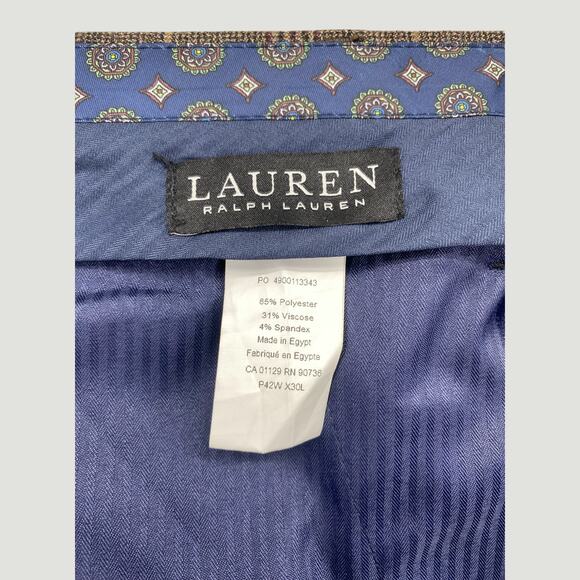 Lauren Ralph Lauren Plaid Dress Pants Men’s 42x30 Brown Stretch Slacks - Picture 5 of 6